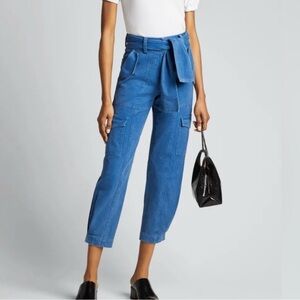 Derek Lam 10 Crosby Blue Tie-Waist Cargo Utilitarian Pants